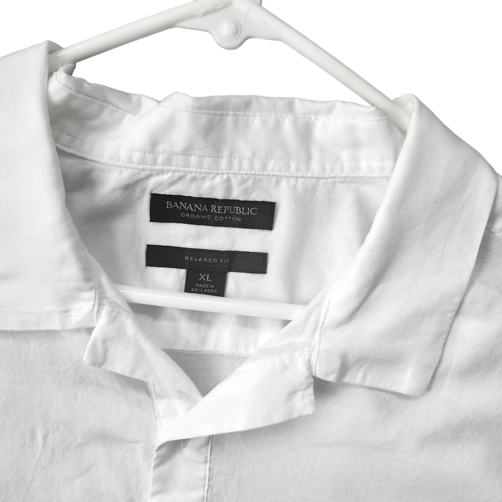 BANANA Republic White Organic Cotton Relaxed Fit Top Johnny Collar - Picture 9 of 9